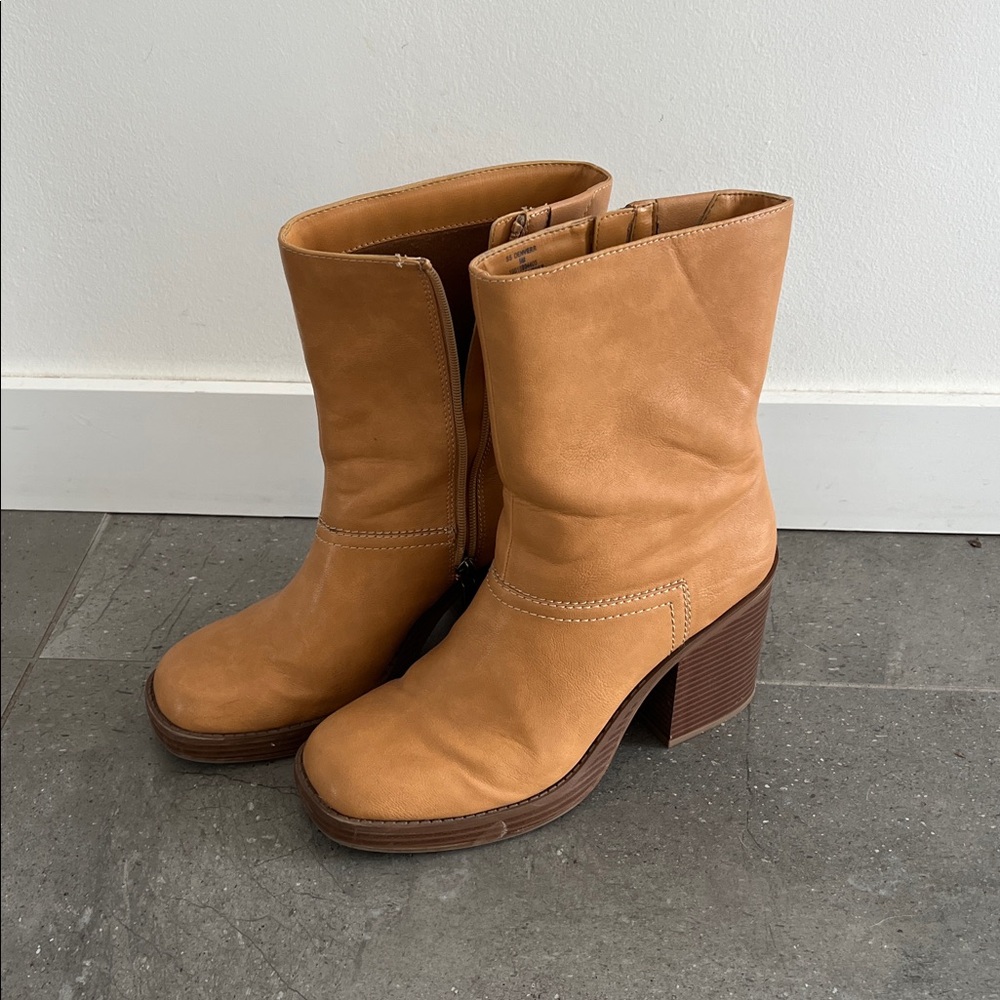 Classic Tan Faux Leather Mid-Calf Women's Boots